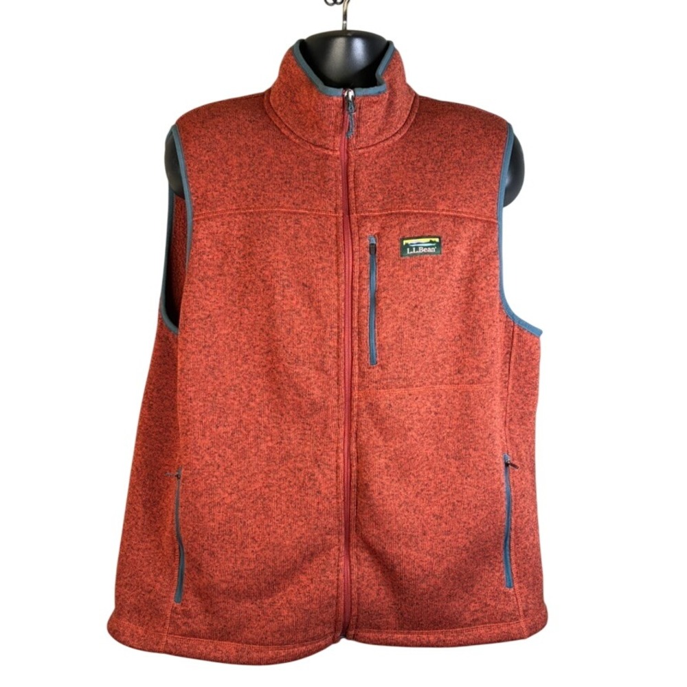 LL Bean Men Sweater Fleece Vest Marled Rust Red Full Zip XL Gorpcore Casual
